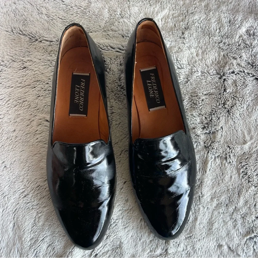 Federico Leone Black Leather Men’s Slip-On Tuxedo Loafers Elegant Shoes Size 9.5